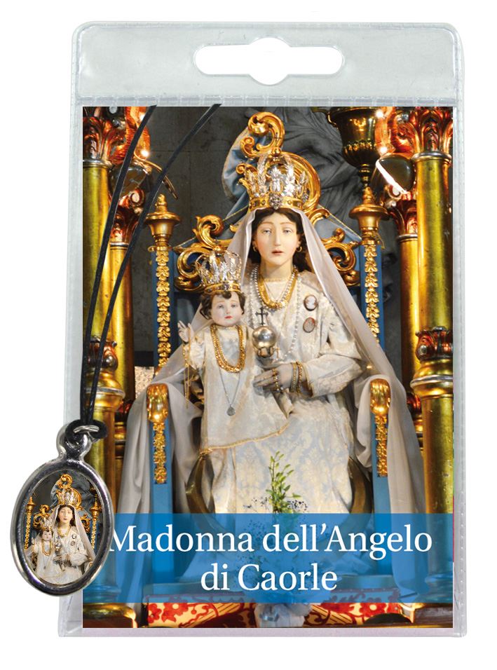 medaglia madonna di caorle con laccio e preghiera in italiano