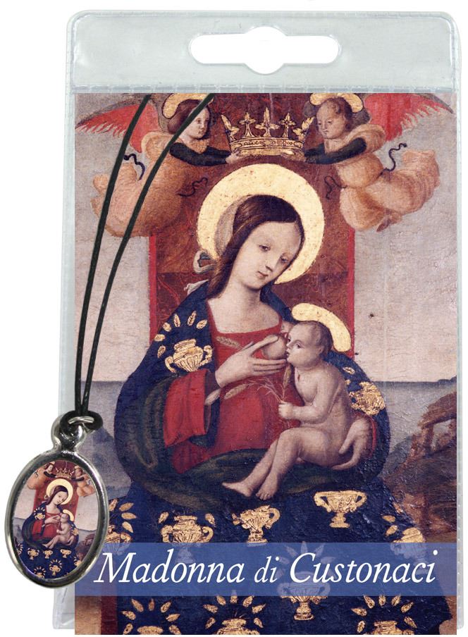 medaglia madonna di custonaci con laccio e preghiera in italiano