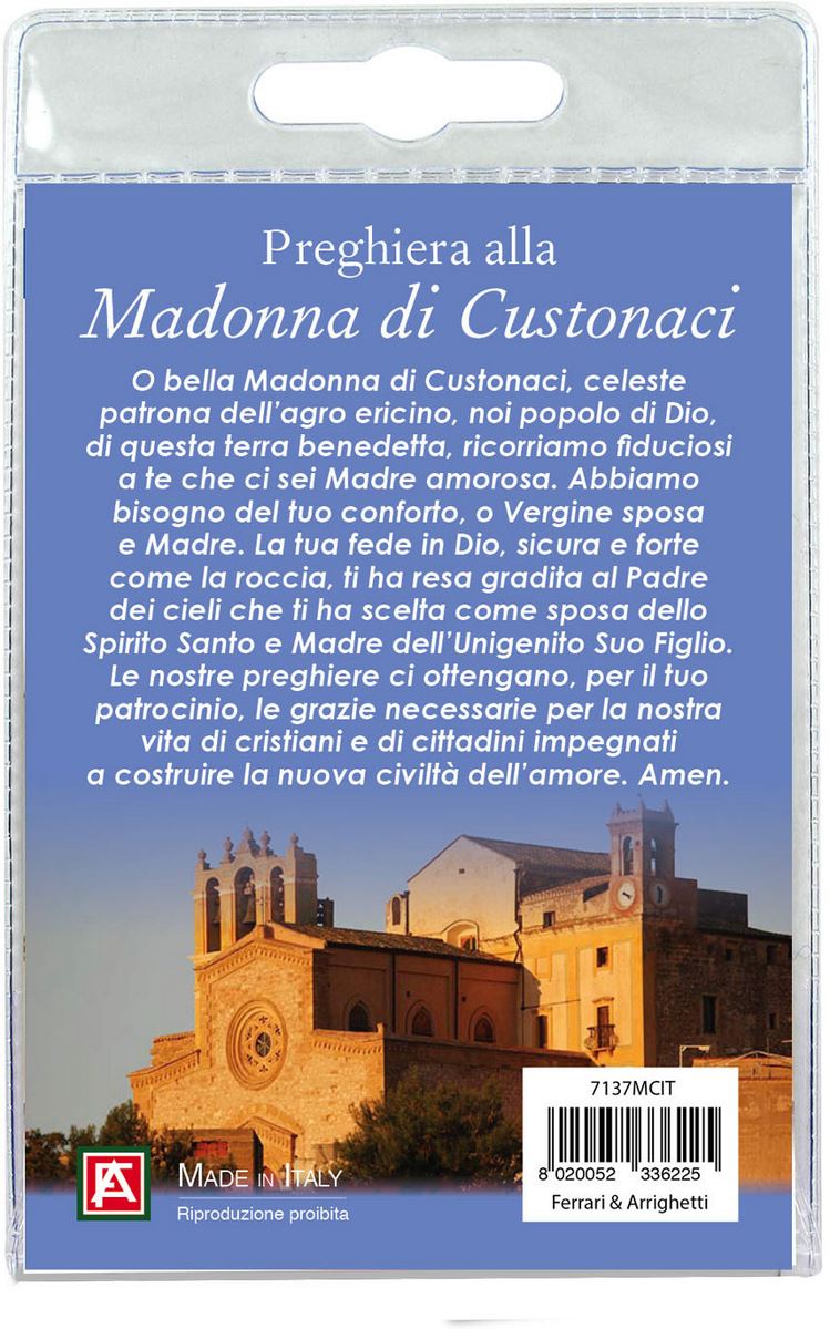 medaglia madonna di custonaci con laccio e preghiera in italiano