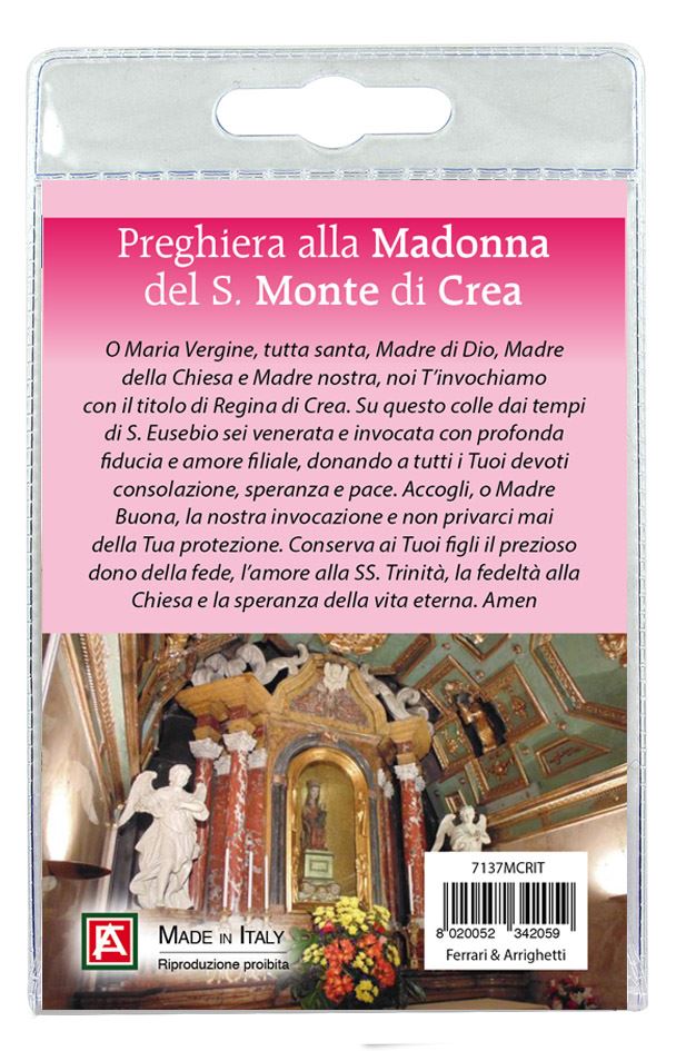 medaglia madonna del sacro monte di crea con laccio e preghiera in italiano