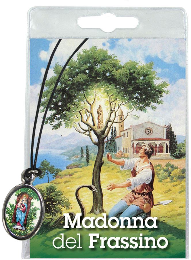 medaglia madonna del frassino con laccio e preghiera in italiano