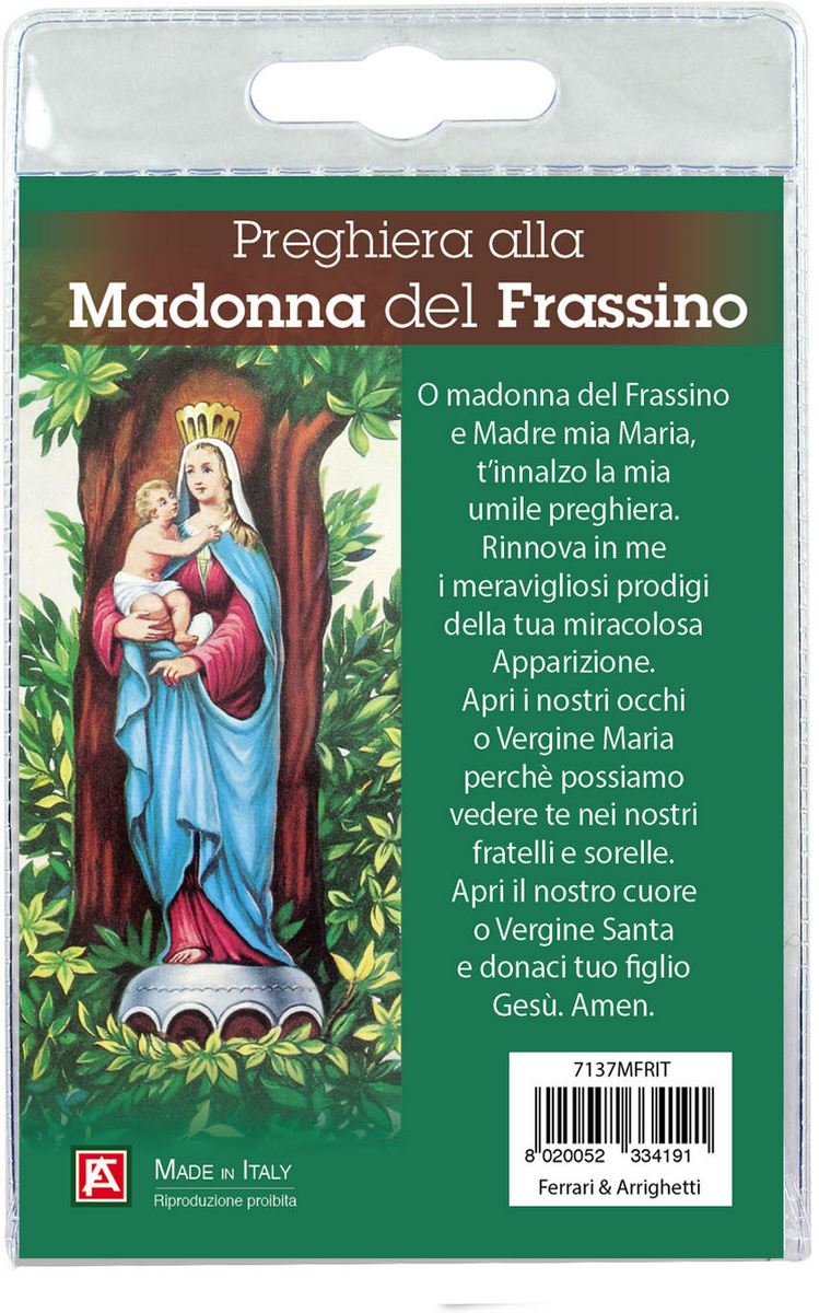 medaglia madonna del frassino con laccio e preghiera in italiano