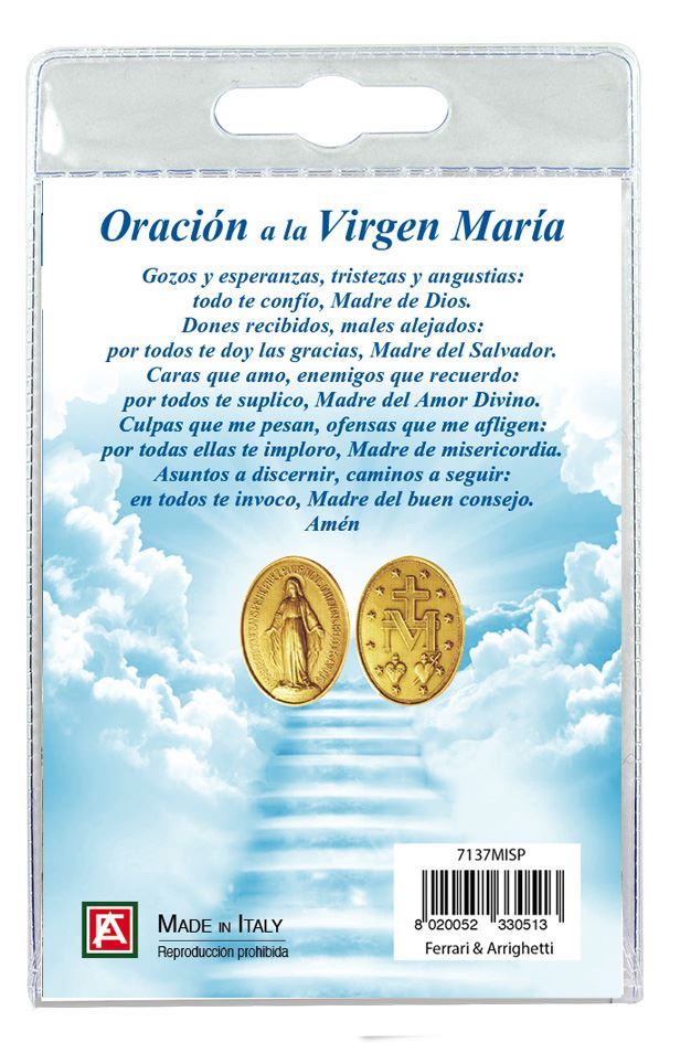 medaglia miracolosa con laccio e preghiera in spagnolo