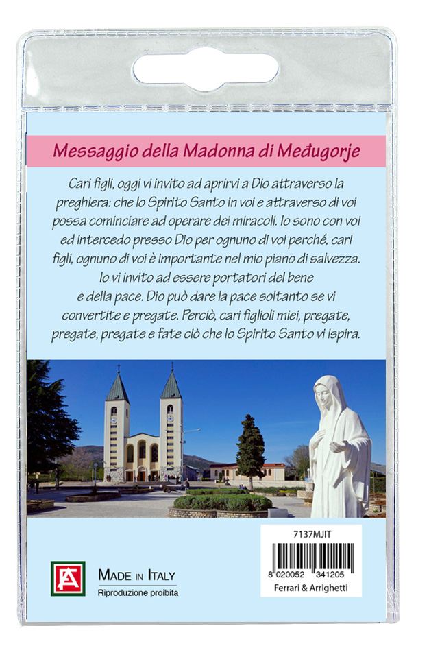 medaglia madonna di medjugorje con laccio e preghiera in italiano