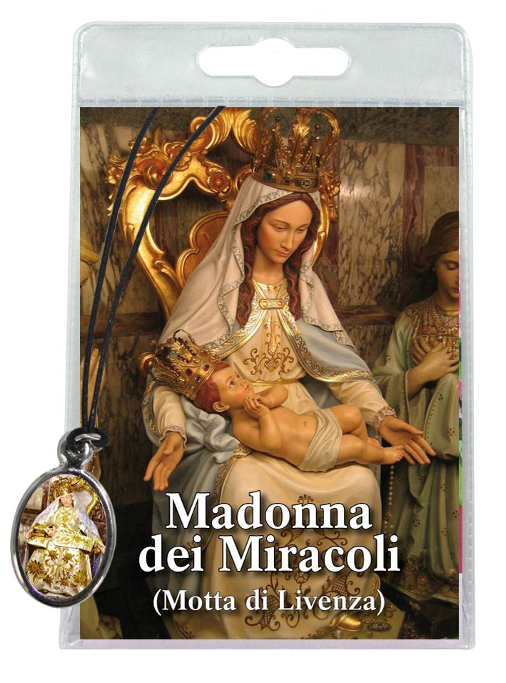 medaglia madonna dei miracoli con laccio e preghiera in italiano