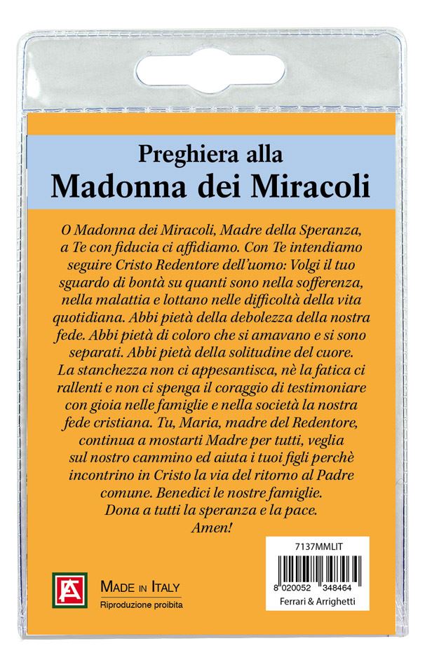 medaglia madonna dei miracoli con laccio e preghiera in italiano