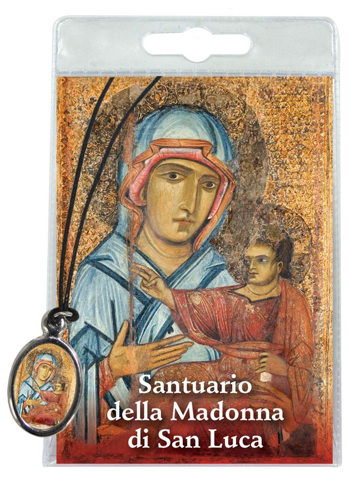 medaglia madonna di san luca con laccio e preghiera in italiano