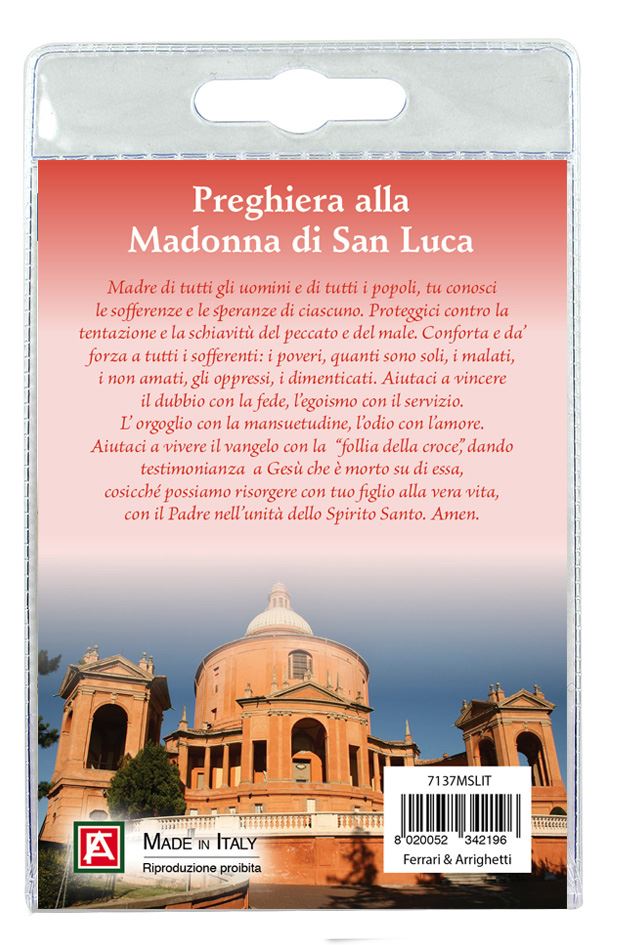 medaglia madonna di san luca con laccio e preghiera in italiano
