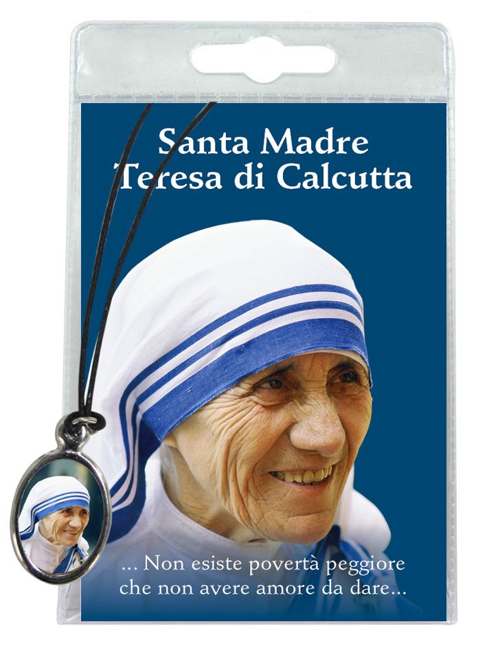 medaglia santa madre teresa di calcutta con laccio e con preghiera in italiano