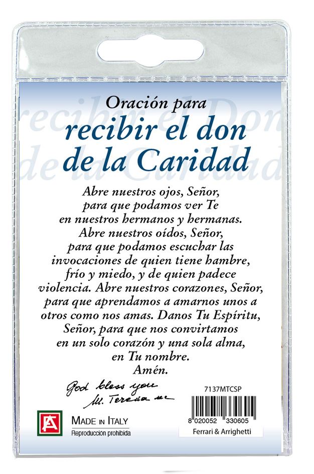 medaglia santa madre teresa di calcutta con laccio e preghiera in spagnolo