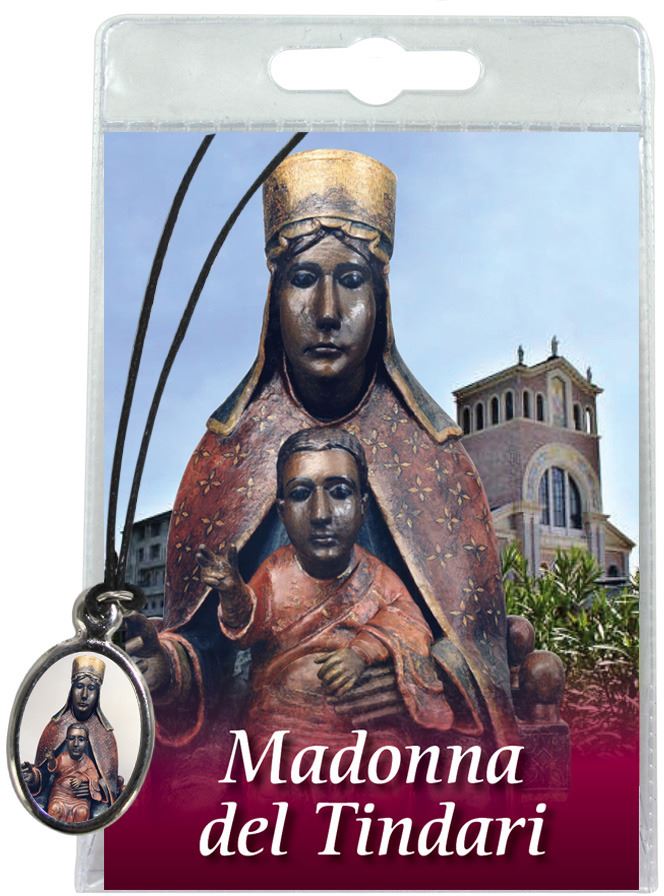 medaglia madonna di tindari con laccio e preghiera in italiano