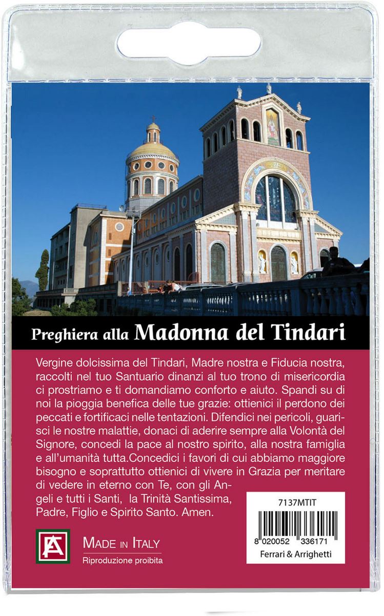 medaglia madonna di tindari con laccio e preghiera in italiano