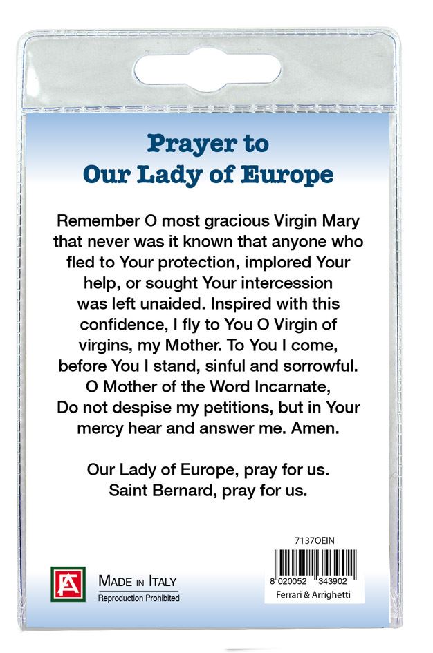 medaglia nostra signora dell'europa con laccio e preghiera in inglese