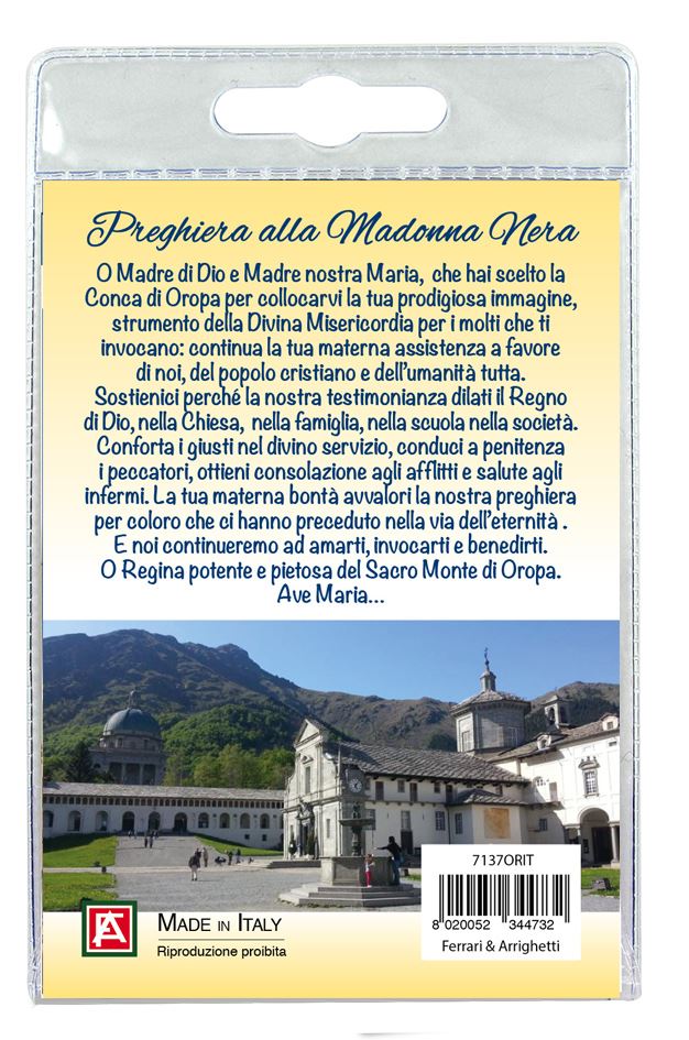 medaglia madonna del santuario di oropa con laccio e preghiera in italiano