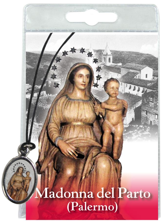 medaglia madonna del parto (palermo) con laccio e preghiera in italiano