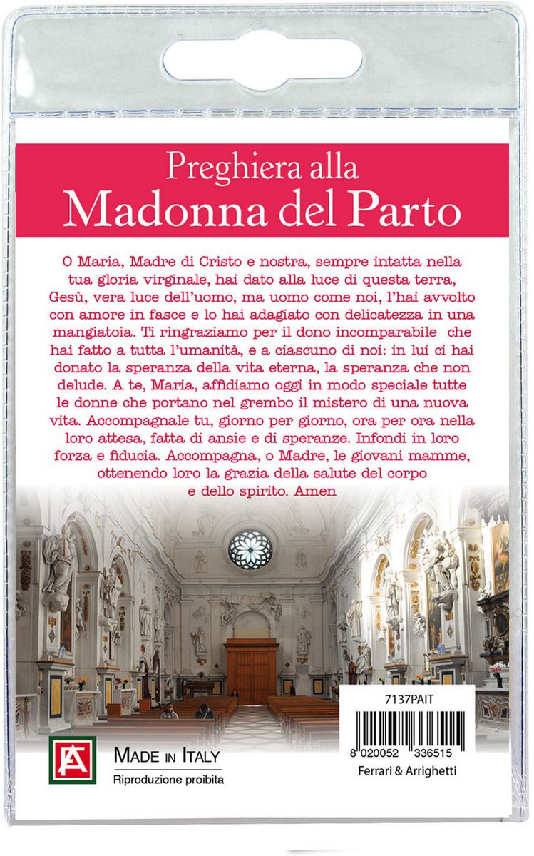 medaglia madonna del parto (palermo) con laccio e preghiera in italiano