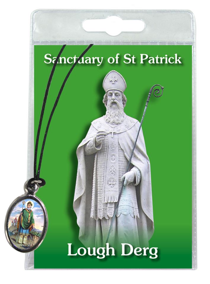 medaglia saint patrick (lough derg) con laccio e preghiera in inglese