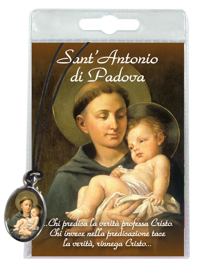 medaglia sant antonio con laccio e preghiera in italiano