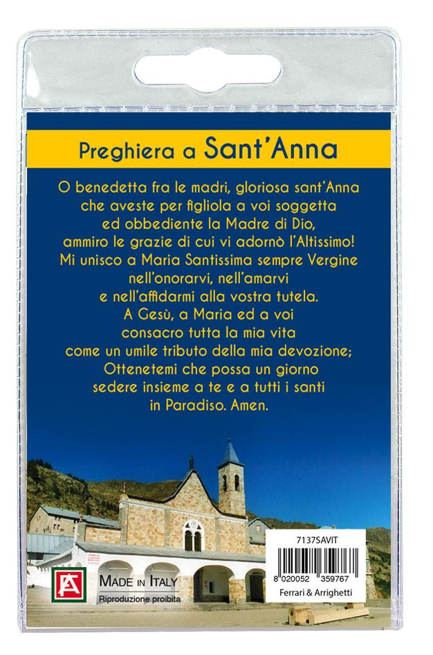 medaglia sant anna di vinadio con laccio e preghiera in italiano