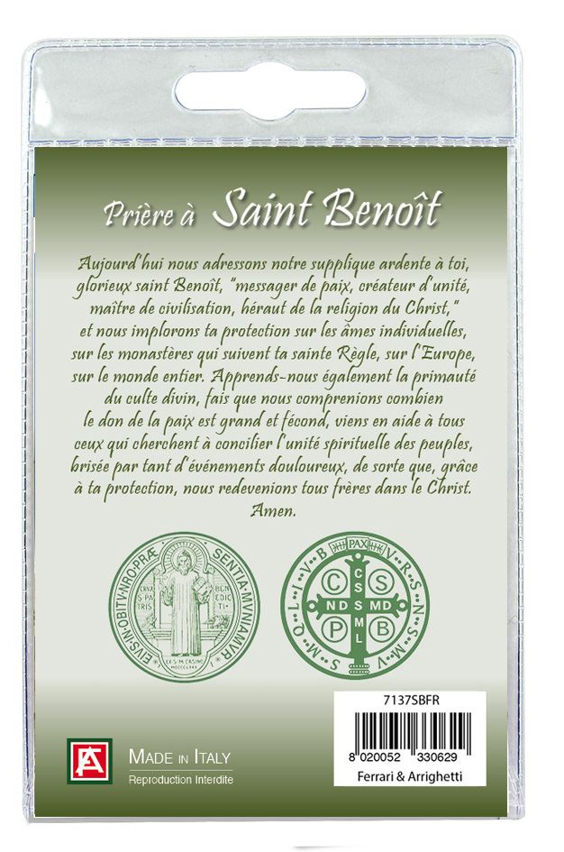 medaglia san benedetto con laccio e preghiera in francese