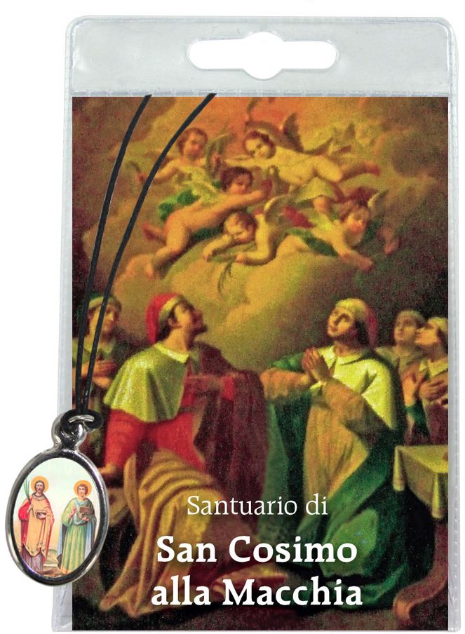 medaglia santi medici cosma e damiano (ad oria) con laccio e preghiera in italiano