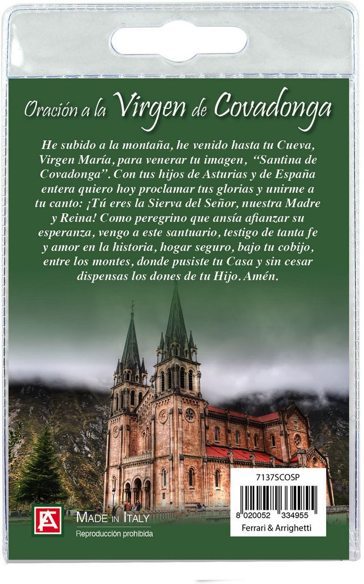 medaglia madonna di covadonga con laccio e preghiera in spagnolo