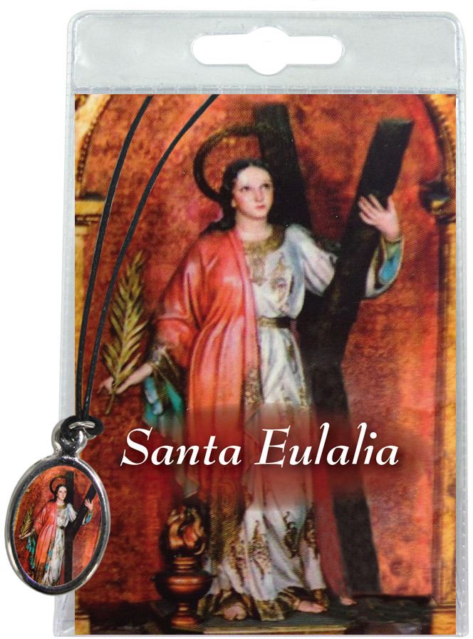 medaglia sant eulalia con laccio e preghiera in spagnolo