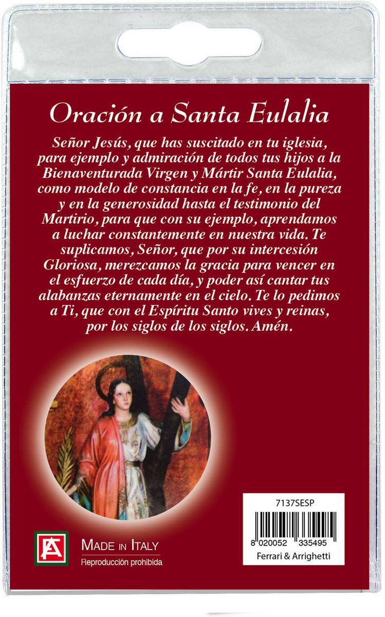 medaglia sant eulalia con laccio e preghiera in spagnolo