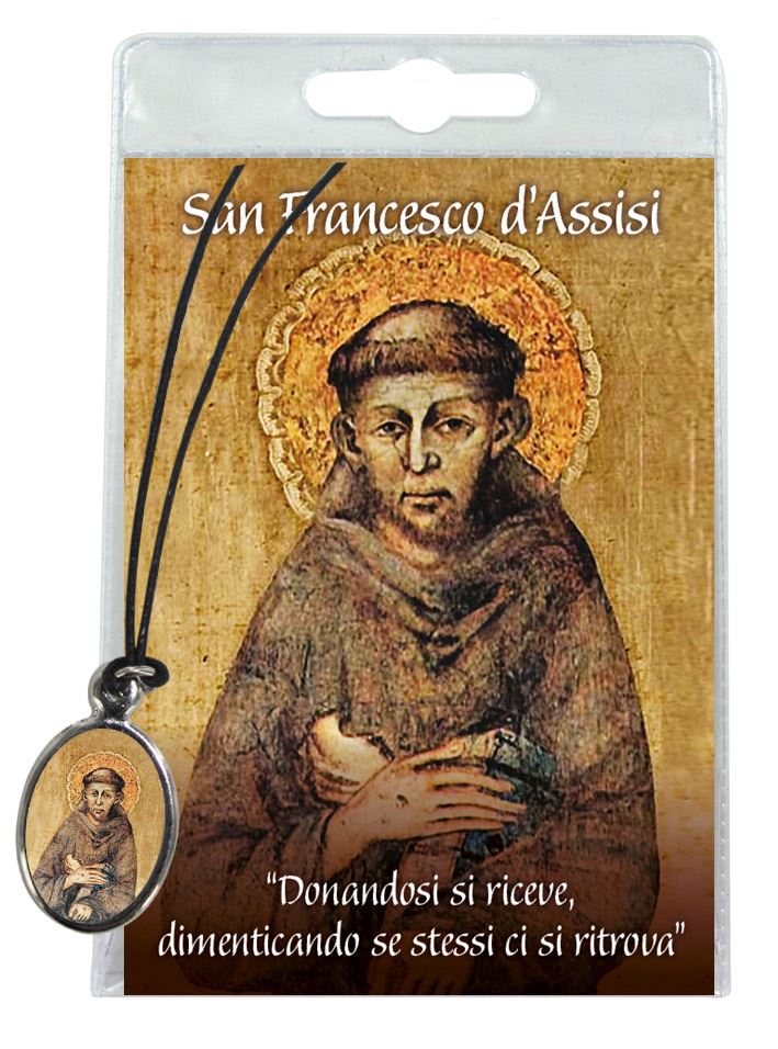 medaglia san francesco con laccio e preghiera in italiano