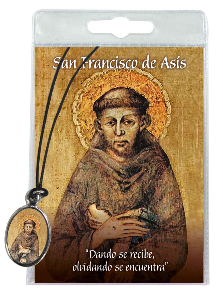 medaglia san francesco con laccio e preghiera in spagnolo