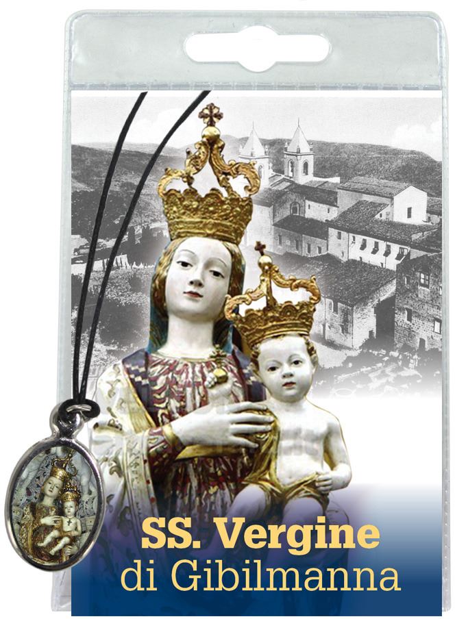 medaglia madonna di gibilmanna con laccio e preghiera in italiano