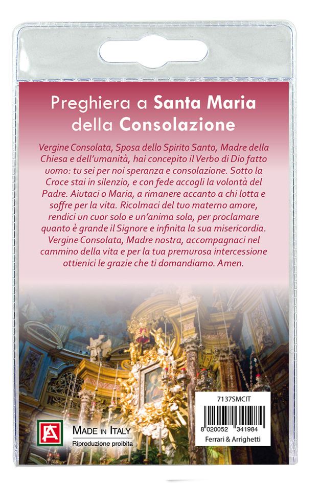 medaglia santa maria della consolazione con laccio e preghiera in italiano