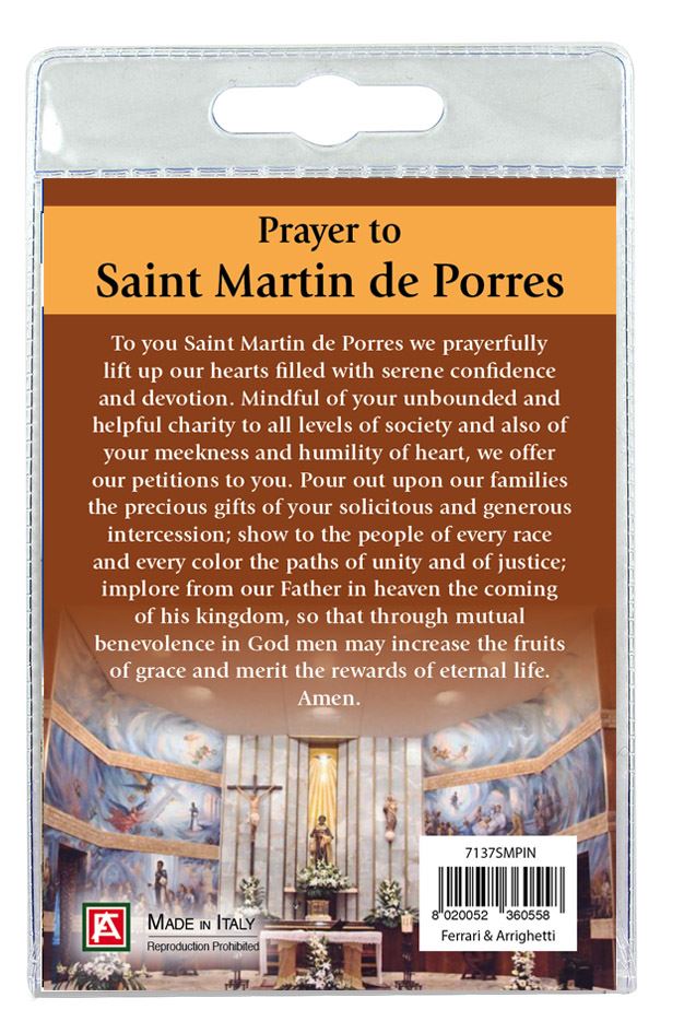 medaglia saint martin de porres con laccio e preghiera in inglese