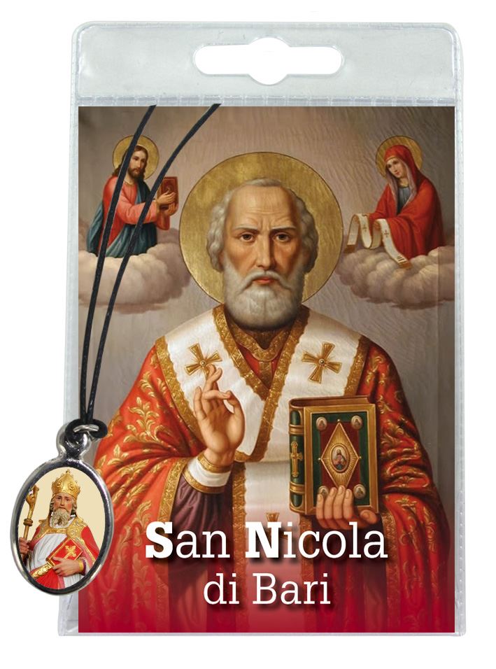 medaglia san nicola di bari con laccio e preghiera in italiano