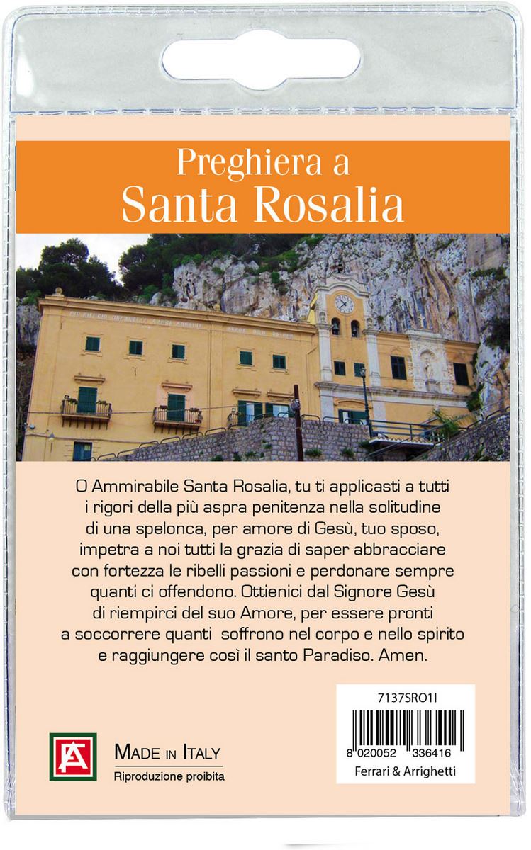 medaglia santa rosalia (palermo) con laccio e preghiera in italiano 