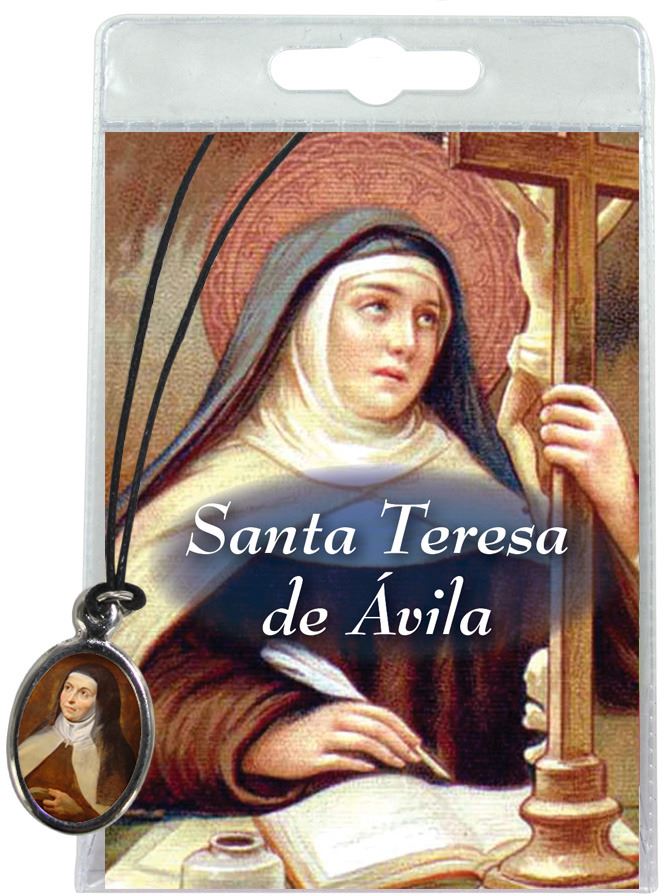 medaglia santa teresa d'avila con laccio e preghiera in spagnolo