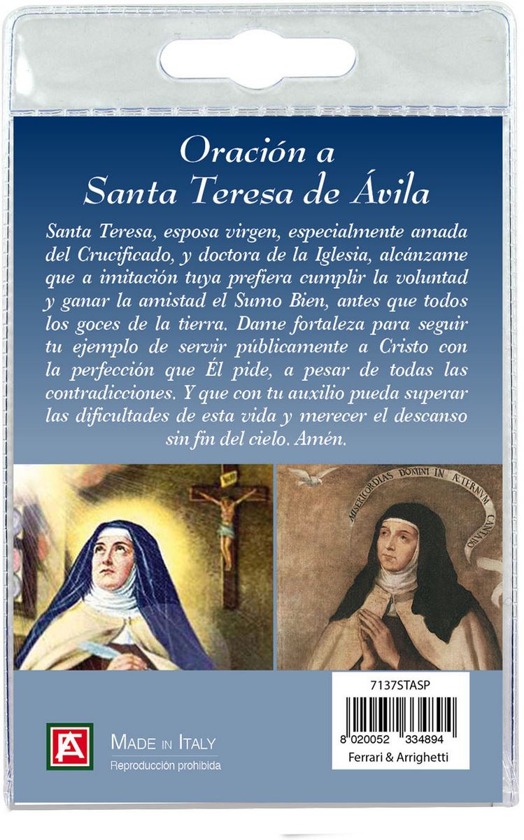 medaglia santa teresa d'avila con laccio e preghiera in spagnolo