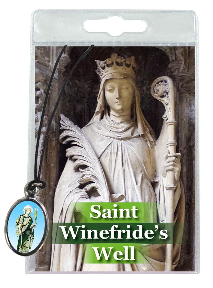 medaglia saint winefride con laccio e preghiera in inglese
