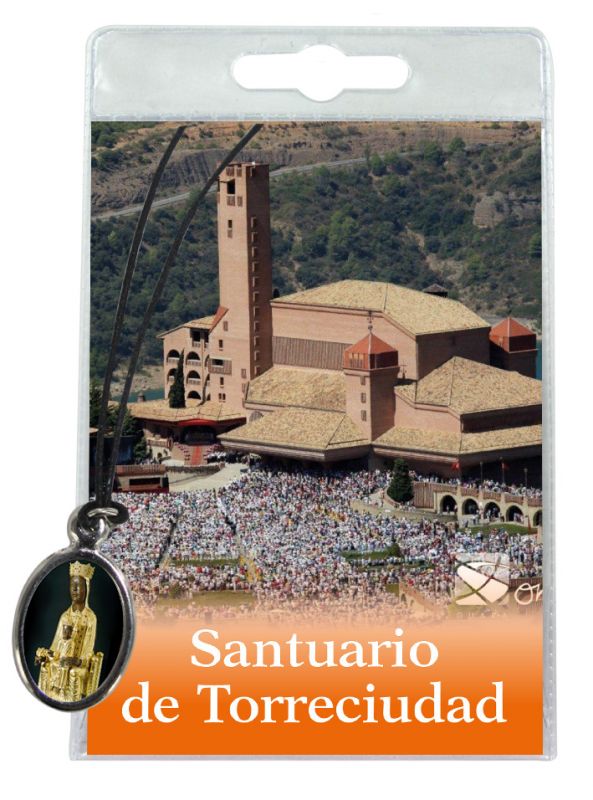 medaglia santuario de torreciudad con laccio e preghiera in spagnolo