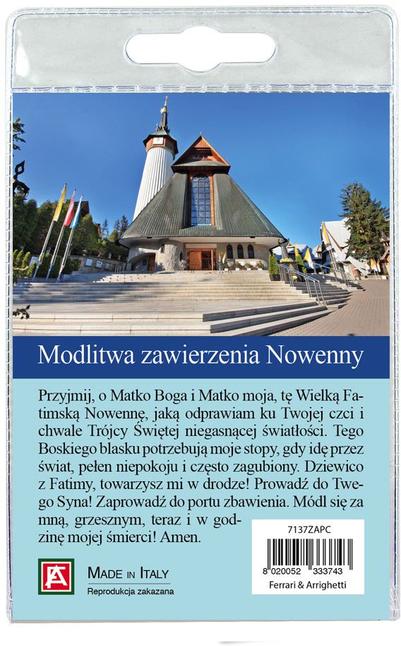 medaglia madonna di fatima di zakopane con laccio e preghiera in polacco