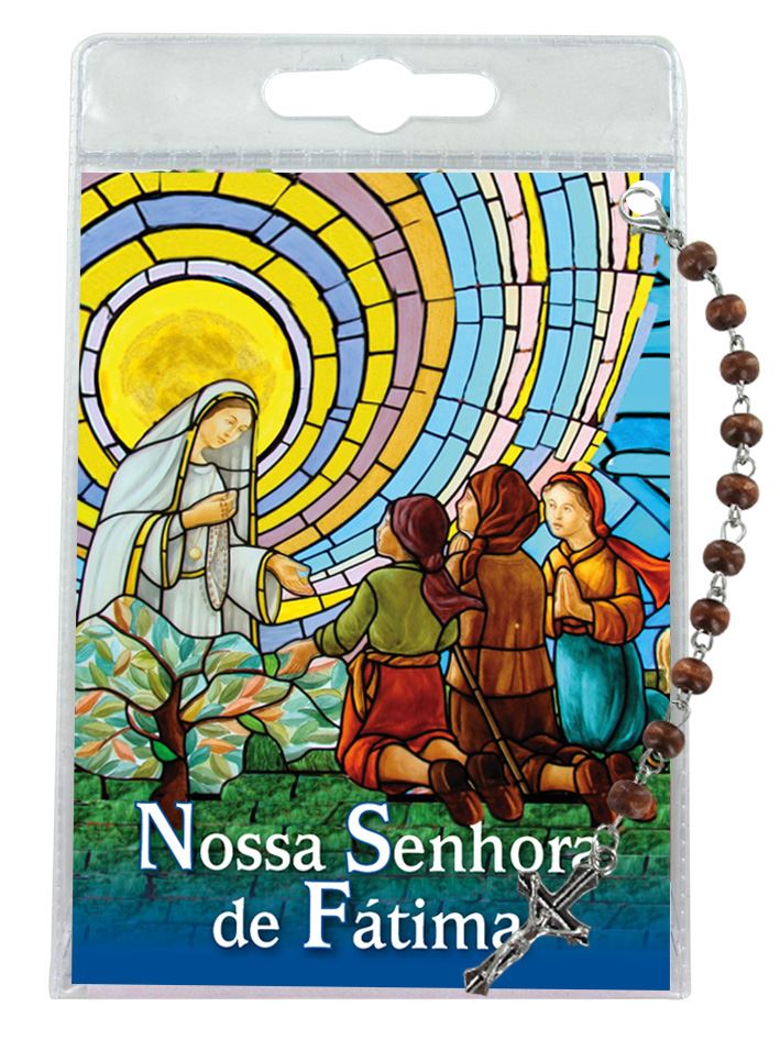 decina della madonna di fatima con blister trasparente e preghiera - portoghese
