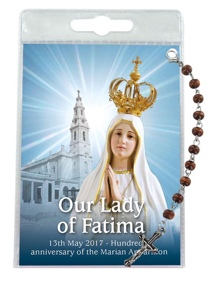decina della madonna di fatima con blister trasparente e preghiera - inglese