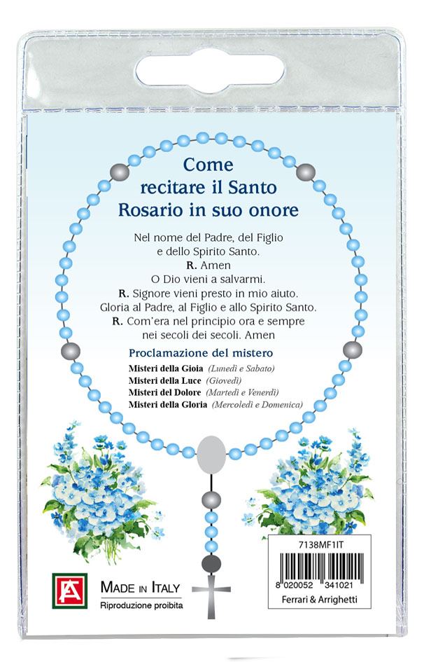 decina della madonna di fatima con blister trasparente e preghiera 
