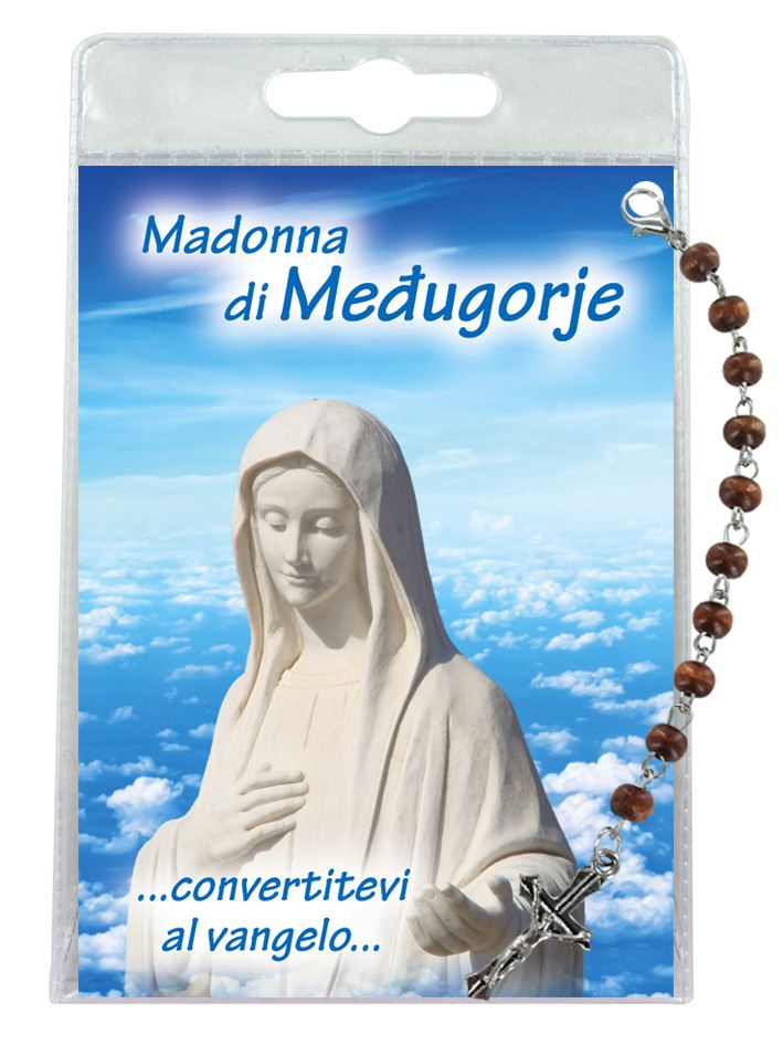 decina della madonna di medjugorje con blister trasparente e preghiera 