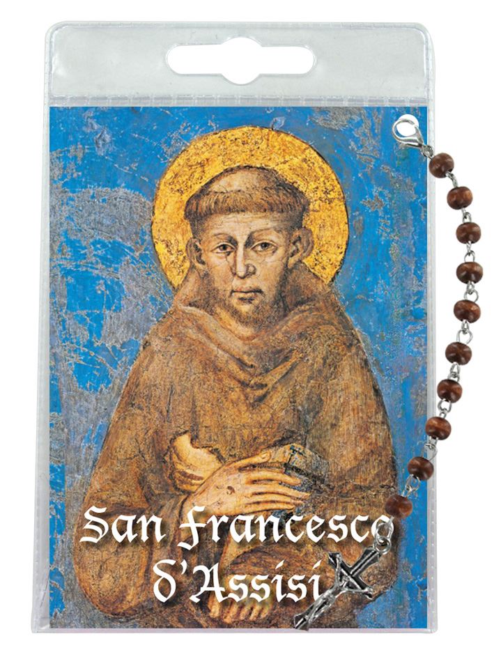 decina di san francesco d'assisi con blister trasparente e preghiera