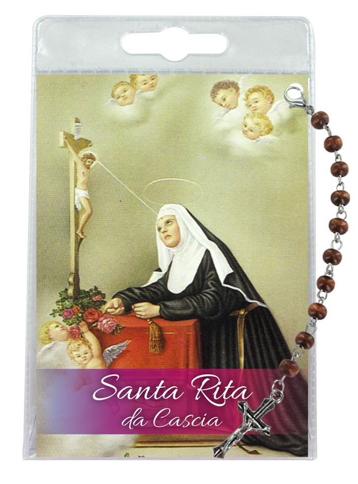 decina di santa rita (barona di milano) con blister trasparente e preghiera