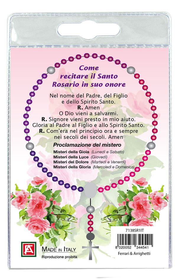 decina di santa rita (barona di milano) con blister trasparente e preghiera