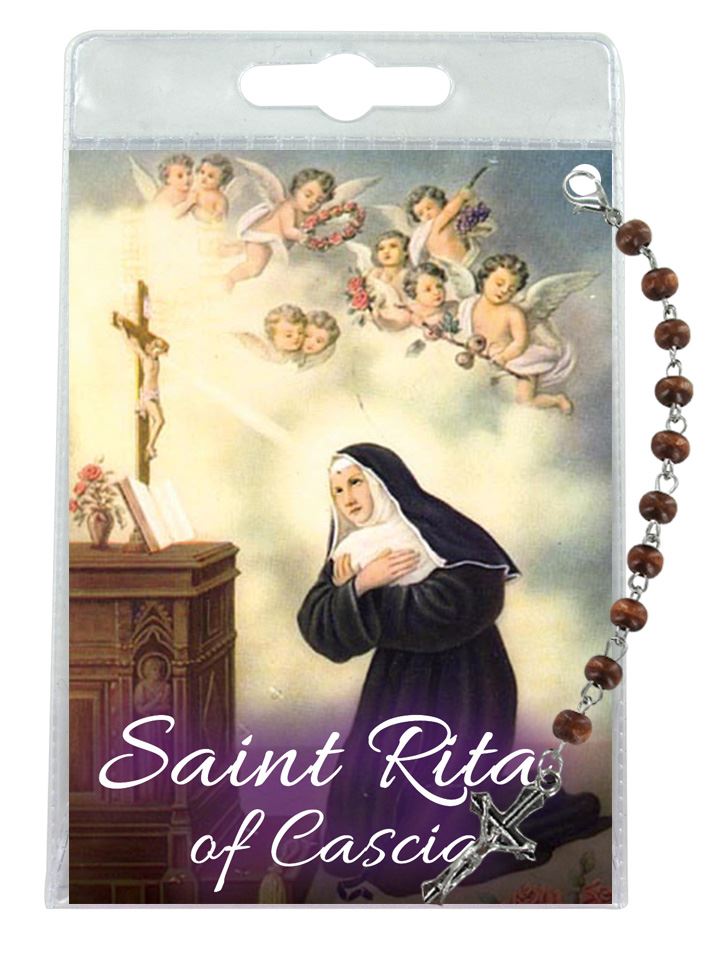 decina a santa rita da cascia con blister trasparente e preghiera - inglese