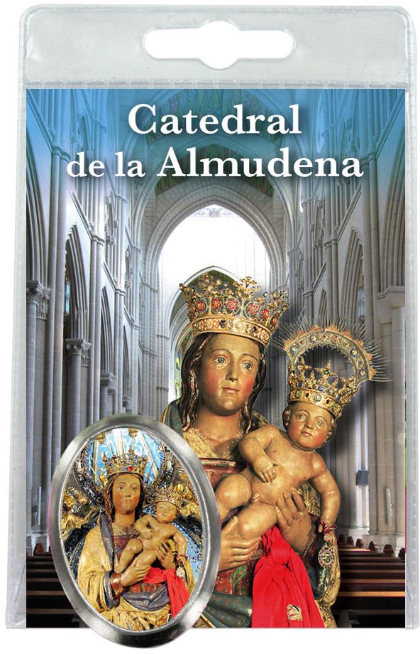 calamita madonna di almudena in metallo nichelato con preghiera in spagnolo