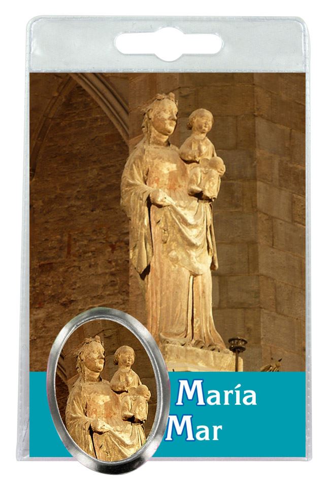 calamita basílica santa maria del mar in metallo nichelato con preghiera in spagnolo